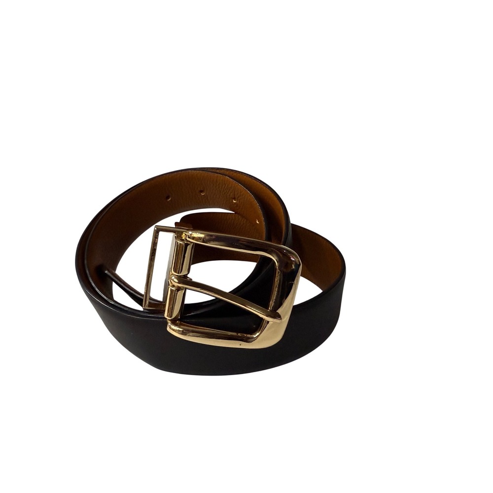 Vince Camuto Womens Reversible Black Tan Leather Belt Gold Tone Buckle 43.5 Inch